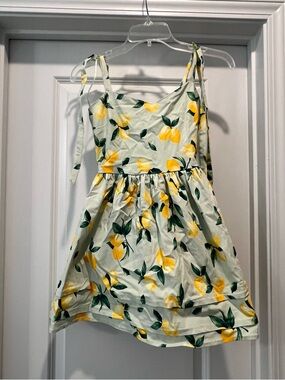 Women’s XXS Lemon Print Tie-Strap Dress - Yellow/Green Francesca’s Boutique